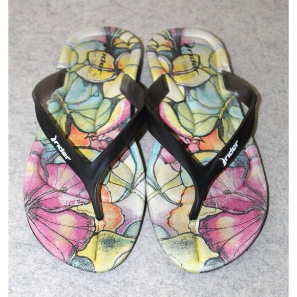 Rider Smoothie Sandals Floral Collen Wilcox Women's Black Flip Flops Size 10 US - Picture 3 of 8